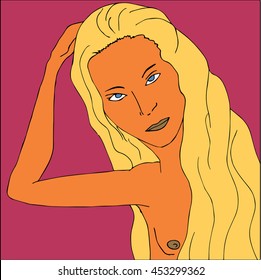 blonde on a pink background