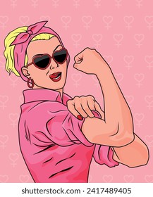 Blonde pin up girl on pink background