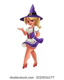 Rubia pin up bruja de Halloween posando