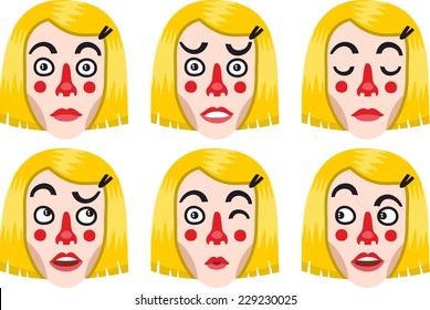 blonde portrait emotions set