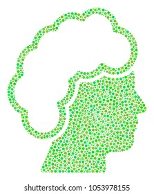 Blonde Profile composition of round dots in different sizes and green color tinges. Dots are organized into blonde profile vector mosaic. Fresh vector design concept.