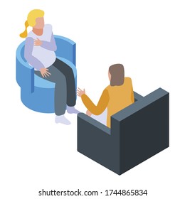 Rubia al ícono psicólogo. Isométrico de rubia en el ícono del vector psicólogo para el diseño web aislado en fondo blanco