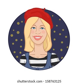 blonde in a red beret