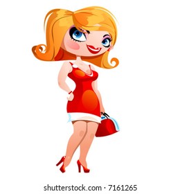 Blonde in red dress