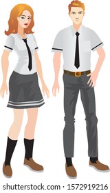 Blonde Red Hair Student with Cool School Uniform with Tie - Vector