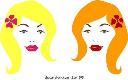 Blonde and redhead retro faces