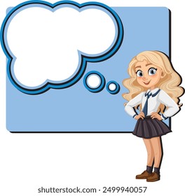 Blonde schoolgirl thinking with a blank bubble