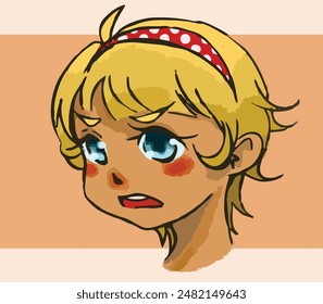 Blonde Short Hair Girl With Polcadots Headbands Angry Expressions