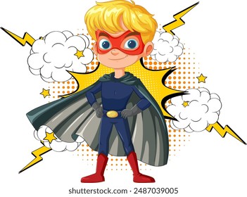 Blonde superhero with cape and mask