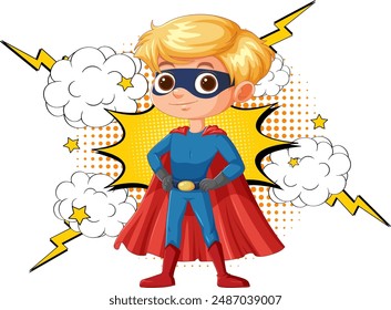 Blonde superhero with cape and mask