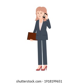 blonde talking on a cell phone.  Vector image of a woman for animation. Editable strokes. All the details are on separate layers.
