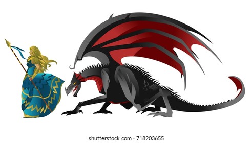 Blonde-Valkyrie-Krieger mit schwarzem Drachen