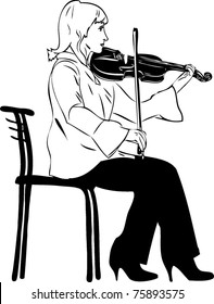 blonde violinist playing while sitting on      chair