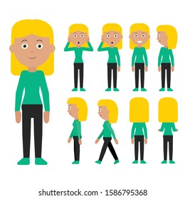 Blonde white woman illustration in green blouse 02