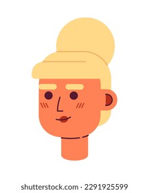 Blonde woman with big top knot semi flat vector character head. Wedding hair. Editable cartoon style face emotion. Simple colorful avatar icon. Spot illustration for web graphic design and animation