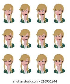 Blonde Woman contact avatar -  Expression set