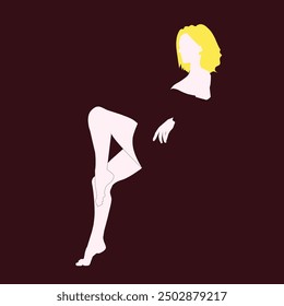 Mujer rubia cruzando sus piernas de perfil, ilustración minimalista