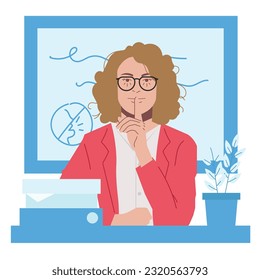 blonde woman giving be quiet sign in-flat-illustration