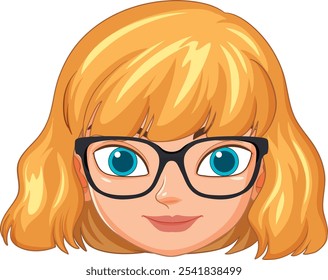 Mujer rubia con gafas y ojos azules