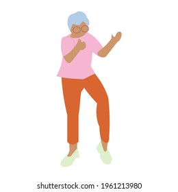 Blonde woman with glasses dancing Flat isolated vector illustration on white background