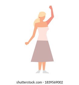 blonde woman hand up standing character vector illustration