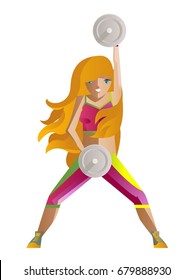 blonde woman lifting a dumbbell