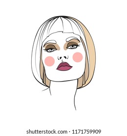 Blonde woman with makeup. Abstract face. Fashion illustration. Vector illustration