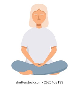 Blonde woman is meditating in the lotus position, finding inner peace and practicing mindfulness