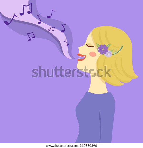 Blonde Woman Sing Song Vector Illustration Stock Vector Royalty