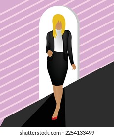 blonde woman in social, business clothes