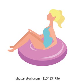 blonde woman in swimsuit on float sideview