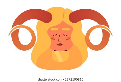 Blonde woman with twisted horns semi flat vector character head. Aries zodiac girl. Editable cartoon avatar icon. Face emotion. Colorful spot illustration for web graphic design, animation