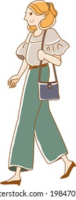 blonde woman walking to the left hand-painted style