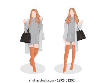 A blonde Woman want to go meeting with some friend at coffee shop in Winter Season. She wear boot shoes and sweater to warm her body.