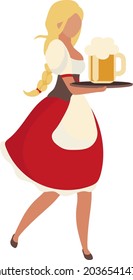 Blonde Frau mit Barmaid Kleid halb flach Farbe Vektorgrafik. Wanderfigur. Vollständige Körperperson auf Weiß. Biermädchen einzeln auf moderne Cartoon-Art Illustration für Grafikdesign und Animation