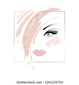 Blonde. Woman's face with makeup. Abstract face. Fashion illustration. Icon.
