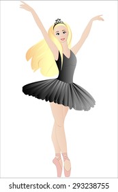 Blonde-haired ballerina in black, isolated on white