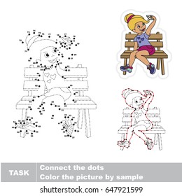 Blondy Girl Self Shot. Dot To Dot Educational Game For Kids.