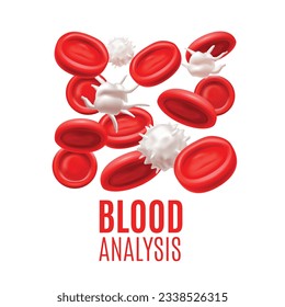 Concepto de análisis de sangre. Plantilla de células de sangre en estilo realista para los afiches de pancartas médicas anuncios de los afiches de los sitios web. Ilustración vectorial