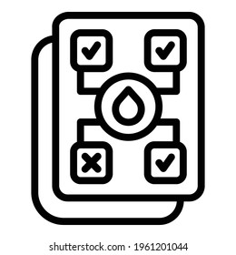 Symbol für Blutanalyse. Rahmenblutanalyse, Vektorsymbol für Webdesign einzeln auf weißem Hintergrund