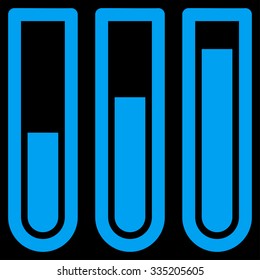 Blood Analysis vector icon. Style is flat symbol, blue color, rounded angles, black background.