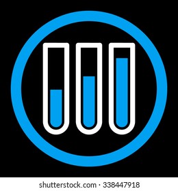 Blood Analysis vector icon. Style is bicolor flat rounded symbol, blue and white colors, rounded angles, black background.