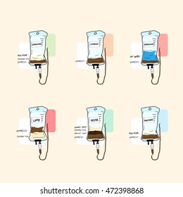 blood bag coffee icon. Vector illustration isolated on a brown pastel background.