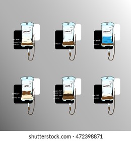 blood bag coffee icon. Vector illustration isolated on a gray background.