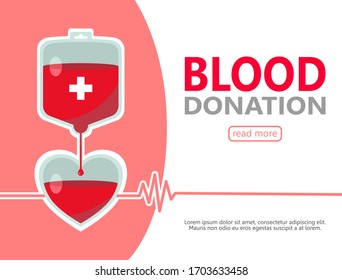 Blood Bag Donate With Heart For Publicize To The Public To Join Blood Donor For Poster, Banner, Card And Background.vector Illustrator Blood Donation Day Concept.