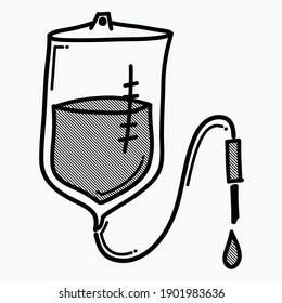 Blutbeutel doodle Vektorsymbol. Zeichnen Skizze Illustration handgezeichnet Linie.