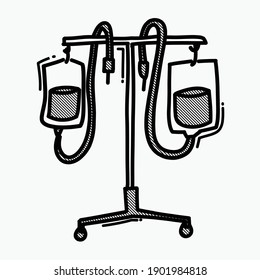 Blood bag doodle vector icon. Drawing sketch illustration hand drawn line.
