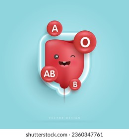 Blood bag with group droplets. blood type. cute happy healthy smiling blood drop character for medical apps, websites and hospital. vector design.  