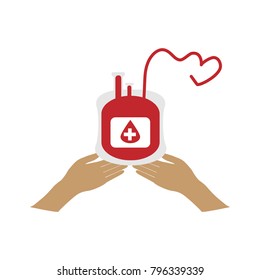Blood bag and hands of donor vector design