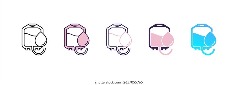 Conjunto de iconos de bolsa de sangre colección de estilo múltiple